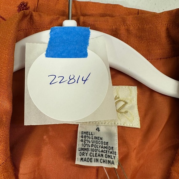Cache Womens Boho Cropped Jacket Size 4 Burnt Orange Linen Blend Embroidered - Picture 7 of 7